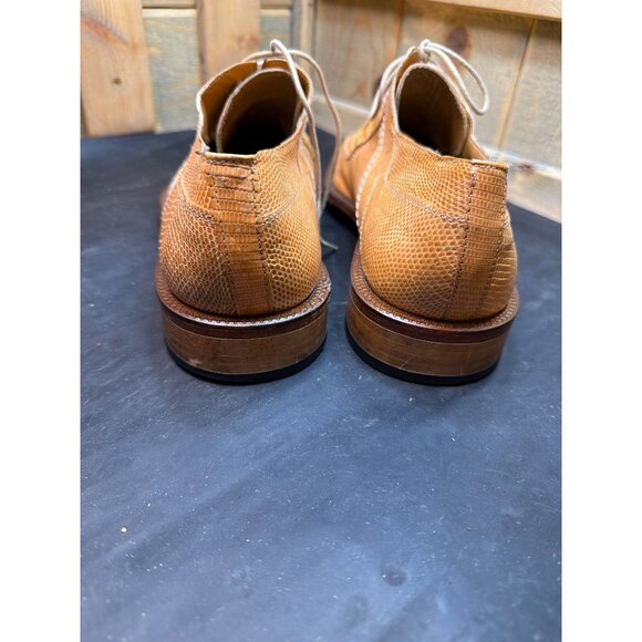 David Eden Mens Exotic Genuine Lizard Leather Shoes Size 8.5 Tan Mustard